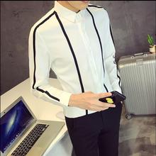 S-5xl 2021 New Fashion Bar Dj Shirt Nightclub Slim Trend Men's Long-sleeved Shirt Korean Version Of The Stripe Handsome Clothes 2024 - buy cheap