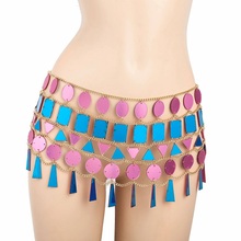 Bikini con lentejuelas brillantes para playa, cadena de cintura con botón para el ombligo, con lentejuelas de acrílico 2024 - compra barato