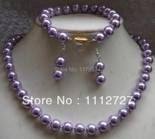new all- match woman 10mm Round Brilliant Shape Purple Sea Pearl shell Necklace & Bracelets Earring Sets Jewelry Sets 2425yg 2024 - buy cheap