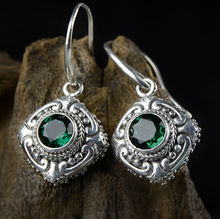 Silver Earrings palace Baroque antique Thai silver green crystal earrings, stone carving hollowed jewelry accessories 2024 - buy cheap