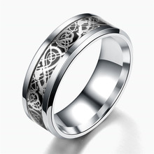 QIANBEI Silver Celtic Black Dragon Carbon Fiber 316L Stainless Steel Men Women Silver Ring Band Wedding Engagement Gift HOT 2024 - buy cheap