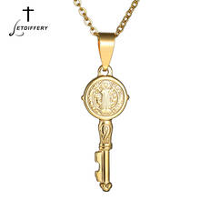 Letdiffery Gold Color Saint Benedict Medal Key Necklace & Pendant For Men Stainless Steel Catholic Cross Key Jewelry 2024 - buy cheap