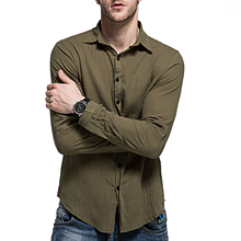 2018 Мужская модная рубашка Льняная мужская Стандартная рубашка с длинным рукавом на пуговицах Повседневная рубашка мужская Свободная рубашка 2024 - купить недорого