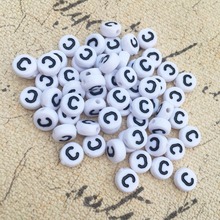 Free Shipping  3600pcs 4*7mm Acrylic Alphabet Beads Flat Round Shape White Color With Black Letters Acrylic Letter C Beads 2024 - buy cheap