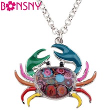 Bonsny Ocean Collection Enamel Alloy Crab Necklace Chain Collar Pendant Novelty Animal Jewelry For Women Girl Ladies Decoration 2024 - buy cheap