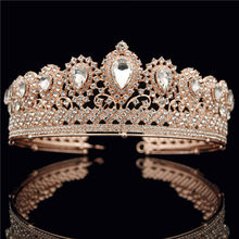Vintage Crystal Rose Gold Tiara Crown for Queen Bride Crowns Headbands Bridal Wedding Hair Jewelry Accessories Women Headdress 2024 - buy cheap