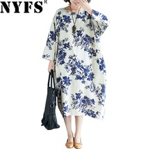 NYFS 2021 New Spring Autumn Vintage Loose Printing Woman Dress Vestidos Robe Long Dresses 2024 - buy cheap