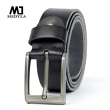 MEDYLA-Cinturón de cuero original para hombre, hebilla de pin de acero cepillado, simple, para pantalones vaqueros, casual, accesorios para hombre 2024 - compra barato