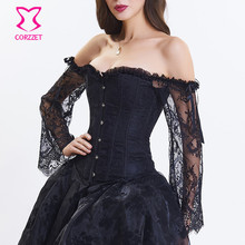 Sexy Gothic Black Long Lace Fare Sleeve Overbust Corsets And Bustier Waist Trainer Vintage Victorian Steampunk Corset 2024 - buy cheap