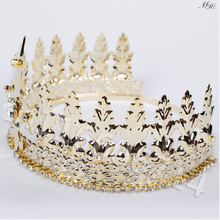 Corona Medieval Imperial de Rey de oro para hombres, Tiara de Príncipe, diadema, cristal de flor de Lis, disfraces de fiesta, accesorio para el cabello de boda 2024 - compra barato