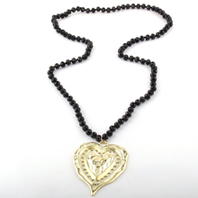 Fashion Bohemian Tribal Jewelry Glass Crystal long Knotted Metal Heart Pendant Necklace 2024 - buy cheap