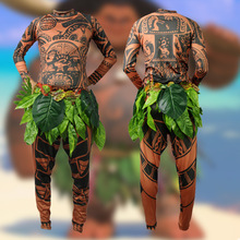 Kid Adult Maui Cosplay Set Maui Tattoo Printed Long Sleeves Top Pants Leaves Belt 3PCS Set Carnival Disguisement Halloween Cos 2024 - buy cheap