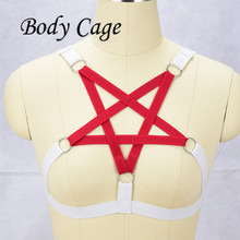 Body Cage Sexy white Elastic Lingerie red Pentagram star Harness Harness/Fetish Wear/Bondage Harness Belt Goth Bodysuit 2024 - buy cheap