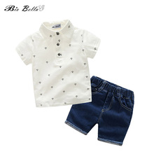 Fashion Boys Clothing Sets Summer Gentleman Suits Short Sleeve T-shirt +Navyblue Shorts 2pcs Kids Clothes Children Clothing set 2024 - buy cheap