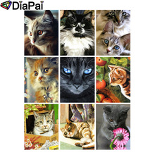 Diapai 100% quadrado completo/broca redonda 5d pintura diamante "animal gato" 3d bordado ponto cruz decoração do lar 2024 - compre barato