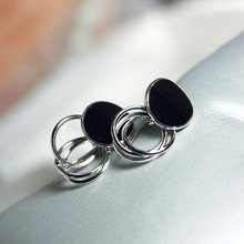 Black Round Epoxy Earrings S925 Sterling Silver Earrings for Women 2024 - buy cheap