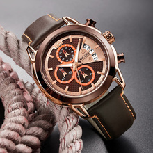 Relógio masculino pulseira de couro legítimo, relógio esportivo quartz marrom militar saat 2024 - compre barato