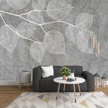 Custom 3D Photo Wallpaper Nordic Modern Hand Painted Grey Leaf Mural Wall Papers Home Decor Living Room Bedroom Murals Wallpaper 2024 - buy cheap
