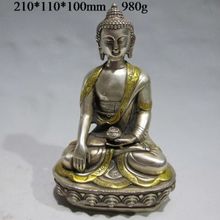 Изысканный тибетский серебряный буддизм статуя Будды Шакьямуни 2024 - купить недорого