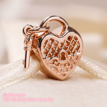 Original 100% 925 Sterling Silver Love You Lock Charm, Rose gold beads Fit Pandora Charms Bracelet Jewelry Making Autumn 2024 - buy cheap