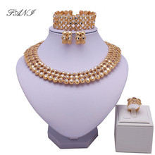 Fani Nupcial Presente de Moda Do Casamento Nigeriano Beads Africanos Set Jóias mulheres cliente Dubai Gold-cor cristal conjunto de jóias Da Marca 2024 - compre barato