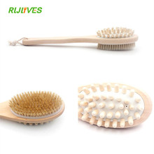 35cm 2-in-1 Sided Natural Bristles Scrubber Long Handle Wooden Spa Shower Brush Bath Body Massage Brushes 2024 - buy cheap