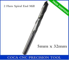 5mm*32mm,Freeshipping CNC Solid carbide woodworking insert router bit,Tungsten end mill,2 flute Spiral end milling,MDF,acrylic 2024 - buy cheap