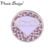 Vinnie design de joias, estilo mais recente, 33mm, diamante, disco de moeda de cristal de lavanda, apto para suporte de moedas 2024 - compre barato