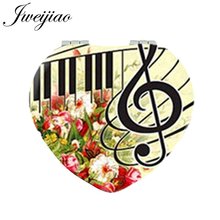 JWEIJIAO пианино клавиатура музыкальная нота Цветы Сердце карманное зеркало из искусственной кожи компактное складное 1х/2х зеркало для макияжа для любителей музыки 2024 - купить недорого
