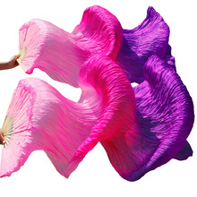 Abanicos de seda 100% para danza del vientre, mano izquierda + mano derecha, teñida a mano, larga, Rosa degradado + Rosa + púrpura, 1 unidad 2024 - compra barato