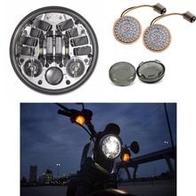 5.75" Motorcycle Headlight LED Projection Lamp With Turn Signal + Smoked Bullet Front Turn Signal for 2024 - buy cheap