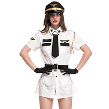 Disfraz de Aviador blanco para mujer, uniforme Sexy para fiesta de carnaval, Halloween, Cosplay, club nocturno, DS 2024 - compra barato