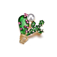 Green Enamel Pin Cactus Brooch Jewelry Kids Lady Crystal Pearl Plant Corsage Suit Scarf Dress Decoration Gold-color Pins Bijoux 2024 - buy cheap