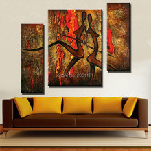 Hand Painted dark brown figures Oil Painting Sets Modern Abstract 3 Piece Canvas Art nude Picture abstract Wall Decor For Sale 2024 - buy cheap