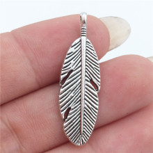 BULK 30 Zinc Alloy Metal Vintage Feather Charms Pendant Antique Silver Plated Wholesale DIY Jewelry Making 9*30mm 1.8g 2024 - buy cheap