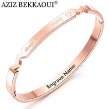 AZIZ BEKKAOUI-pulsera de acero inoxidable para mujer, brazalete con forma única, grabado de nombre, joyería 2024 - compra barato