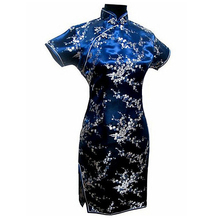 New Arrival Navy Blue China Female Satin Cheongsam Mini Qipao Dress Mujere Vestido Plus Size S M L XL XXL XXXL 4XL 5XL 6XL J4031 2024 - buy cheap