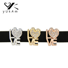 Yukam joias cor prata ouro cristal strass de amor corações deslizante berloque para mulheres pulseiras de malha acessórios de fabricação 2024 - compre barato