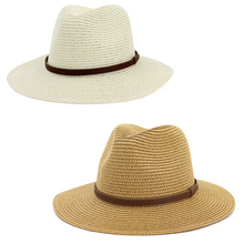 Chapéu de sol masculino e feminino, chapéu de palha estilo panamá, casual, aba larga, acessório para praia, verão 2024 - compre barato