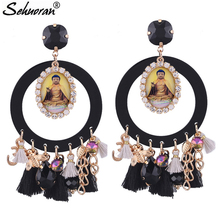 Sehuoran Tassel Earrings For Woman Buddha Round Pendients Long Dangle Earrings Boho Statement Earrings Fashion Jewelry 2024 - buy cheap