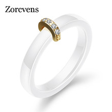 ZORCVENS Gold Color Ceramic Ring Cubic Zirconia Women Jewelry Black And White Color Engagement Wedding Ring For Women 2024 - buy cheap