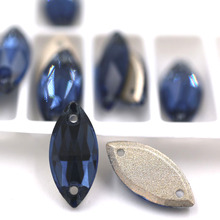 Diamantes de imitación con forma de hoja para coser, accesorios para ropa y vestido, color azul, parte trasera plana, 7x15mm, envío gratis 2024 - compra barato