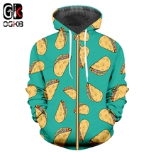 Sudaderas de gran tamaño OGKB con cremallera 6XL 2018 Otoño Invierno para mujeres/hombres con estampado divertido hamburguesa Dumplings 3D Sudadera con capucha blusas 2024 - compra barato