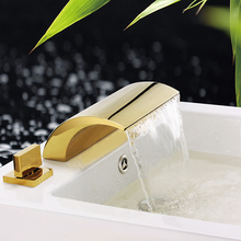 Free ship Gold PVD 3 pcs widespread Waterfall Bathroom Bath Roman Tub Faucet Deck mounted 2024 - buy cheap