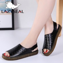LazySeal-sandalias de piel auténtica con correa trasera plana para mujer, zapatos de verano con plataforma hueca, zapatos de playa 2024 - compra barato