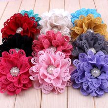 (120 pçs/lote) 3.8 "12 Cores New Hot Flores de Tecido Para A Princesa Oco Out Folha Flores Com Centro de Pérola Para Crianças Headband 2024 - compre barato