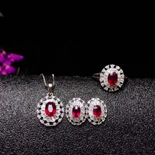 Natural red ruby gem Ring Earrings Pendant Natural Gemstone Jewelry Set 925 Silver Fashion Sun flower Women party gift jewelry 2024 - buy cheap