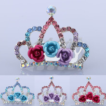 Beautiful Mini Tiara Rose Flower Crystal Rhinestone Hair Comb Crown Hairpin Princess Hairclip Girls Small Hair Jewelry 2024 - buy cheap