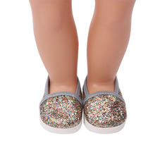 Boneca sapatos à moda cinza sparkly pouco sapatos 18 polegada menina bonecas e 43 cm bebê boneca brinquedo acessórios s198 2024 - compre barato