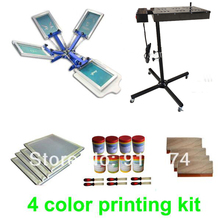 FAST FREE shipping 4 color silk screen printing kit flash dryer plastisol ink t-shirt printer stretched frame squeegee 2024 - buy cheap